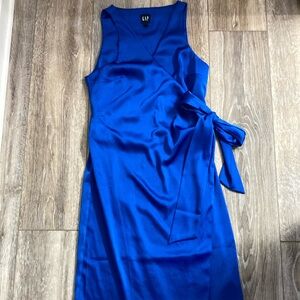 GAP Blue Ruched Tie Front Sheath Dress